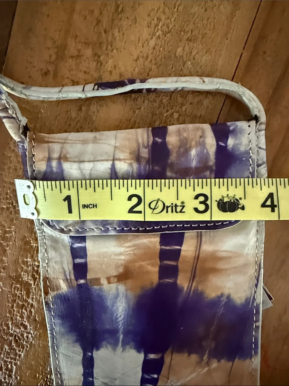 Topshop Blue and Cream Tie-Dye Leather Crossbody Phone Pouch with Strap